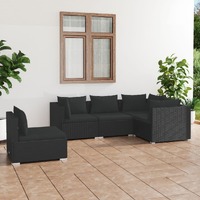  5 Piece Garden Lounge Set with Cushions Poly Rattan Black