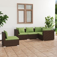  5 Piece Garden Lounge Set with Cushions Poly Rattan Brown