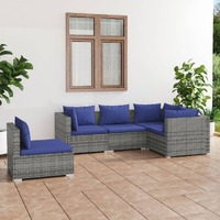  5 Piece Garden Lounge Set with Cushions Poly Rattan Grey