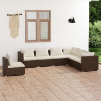  7 Piece Garden Lounge Set with Cushions Poly Rattan Brown