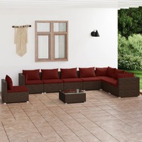  9 Piece Garden Lounge Set with Cushions Poly Rattan Brown