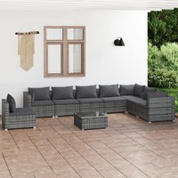  9 Piece Garden Lounge Set with Cushions Poly Rattan Grey