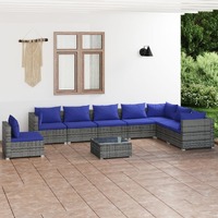  9 Piece Garden Lounge Set with Cushions Poly Rattan Grey