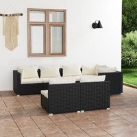  7 Piece Garden Lounge Set with Cushions Black Poly Rattan