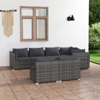  7 Piece Garden Lounge Set with Cushions Grey Poly Rattan