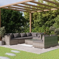  8 Piece Garden Lounge Set with Cushions Grey Poly Rattan