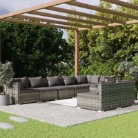  8 Piece Garden Lounge Set with Cushions Grey Poly Rattan