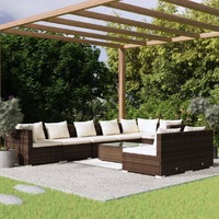  9 Piece Garden Lounge Set with Cushions Brown Poly Rattan