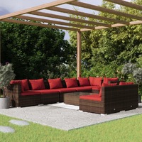  9 Piece Garden Lounge Set with Cushions Brown Poly Rattan
