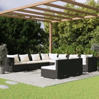  9 Piece Garden Lounge Set with Cushions Black Poly Rattan