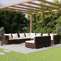  9 Piece Garden Lounge Set with Cushions Brown Poly Rattan
