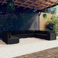 10 Piece Garden Lounge Set with Cushions Black Poly Rattan