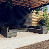  10 Piece Garden Lounge Set with Cushions Grey Poly Rattan