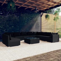  11 Piece Garden Lounge Set with Cushions Black Poly Rattan