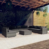  11 Piece Garden Lounge Set with Cushions Grey Poly Rattan