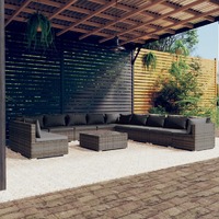  12 Piece Garden Lounge Set with Cushions Grey Poly Rattan