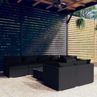  8 Piece Garden Lounge Set with Cushions Black Poly Rattan