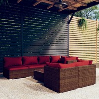  8 Piece Garden Lounge Set with Cushions Brown Poly Rattan