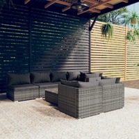  8 Piece Garden Lounge Set with Cushions Grey Poly Rattan