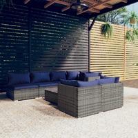  8 Piece Garden Lounge Set with Cushions Grey Poly Rattan