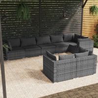  8 Piece Garden Lounge Set with Cushions Grey Poly Rattan