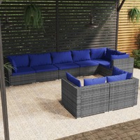  8 Piece Garden Lounge Set with Cushions Grey Poly Rattan