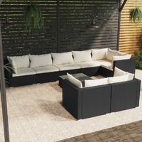  9 Piece Garden Lounge Set with Cushions Black Poly Rattan