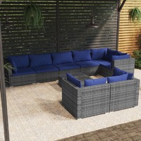  9 Piece Garden Lounge Set with Cushions Grey Poly Rattan