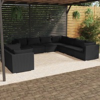  9 Piece Garden Lounge Set with Cushions Black Poly Rattan