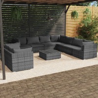 10 Piece Garden Lounge Set with Cushions Grey Poly Rattan