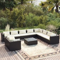 11 Piece Garden Lounge Set with Cushions Black Poly Rattan