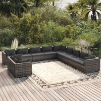  11 Piece Garden Lounge Set with Cushions Grey Poly Rattan