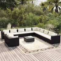  12 Piece Garden Lounge Set with Cushions Black Poly Rattan