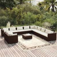  12 Piece Garden Lounge Set with Cushions Brown Poly Rattan