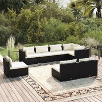  8 Piece Garden Lounge Set with Cushions Poly Rattan Black