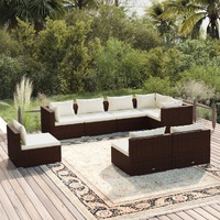  8 Piece Garden Lounge Set with Cushions Poly Rattan Brown