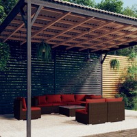  9 Piece Garden Lounge Set with Cushions Poly Rattan Brown