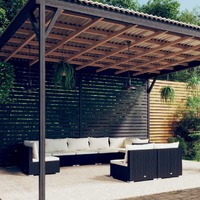  9 Piece Garden Lounge Set with Cushions Poly Rattan Black