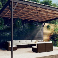  9 Piece Garden Lounge Set with Cushions Poly Rattan Brown