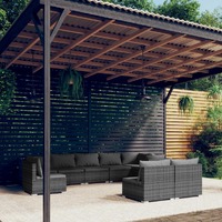  9 Piece Garden Lounge Set with Cushions Poly Rattan Grey