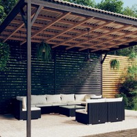  10 Piece Garden Lounge Set with Cushions Poly Rattan Black