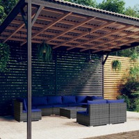  10 Piece Garden Lounge Set with Cushions Poly Rattan Grey