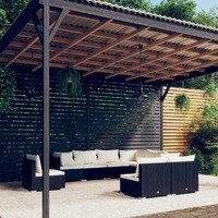  9 Piece Garden Lounge Set with Cushions Poly Rattan Black