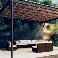  9 Piece Garden Lounge Set with Cushions Poly Rattan Brown