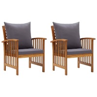  Garden Chairs with Cushions 2 pcs Solid Acacia Wood