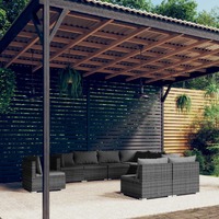  9 Piece Garden Lounge Set with Cushions Poly Rattan Grey