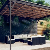  10 Piece Garden Lounge Set with Cushions Poly Rattan Black