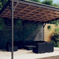  10 Piece Garden Lounge Set with Cushions Poly Rattan Black