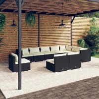  10 Piece Garden Lounge Set with Cushions Poly Rattan Black