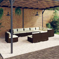  10 Piece Garden Lounge Set with Cushions Poly Rattan Brown